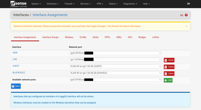 pfsense interface mismatch